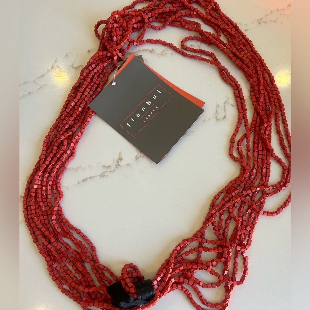 Jianhui London red beaded sustainable pashmina necklace NWT
